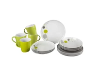 (M9980524) 16 részes étkészlet csokoládébarna mintás, zöld-fehér színben. (M9980524) 16 részes étkészlet csokoládébarna mintás, zöld-fehér színben.