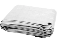 Erős, vízálló anyagból készült, földhöz rögzíthető, kifeszíthető kivitel. Megerősített műanyag a ponyva sarkain, fém befűzőkarikával, kötélzet nélkül