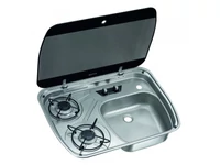 Két főzőlapos mosogatóval kombinált üvegfedeles gáztűzhely 30 mbar