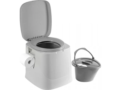 Hordozható vödrös toalett szürke színben, fedéllel