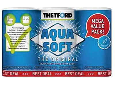 Extra puha toalettpapír a kényelmes és kulturált használat kedvéért, amely a Thetford lebontószerek alkalmazása esetén gyorsan lebomlik