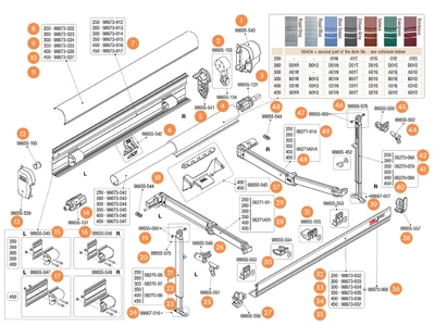 F45 S Polar White 150-450 kazettás naptető alkatrészek alul a robbantott ábrán!