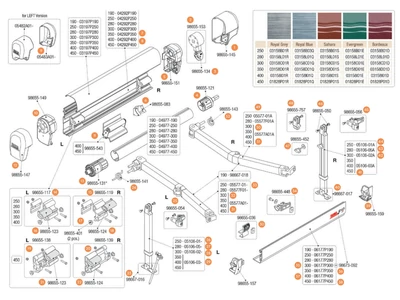 F45 Ti Polar White 250-450 kazettás naptető alkatrészek alul a robbantott ábrán!
