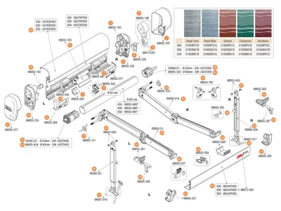 F45 TiL Polar White 450-550 kazettás naptető alkatrészek alul a robbantott ábrán!