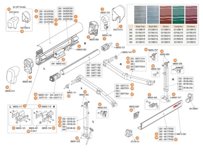 F45 i 250-400 kazettás naptető alkatrészek alul a robbantott ábrán!