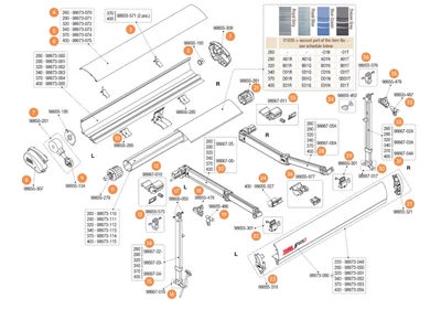 F65 S Polar White 260-400 kazettás naptető alkatrészek alul a robbantott ábrán!