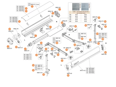 F65 S Deep Black 290-400 kazettás naptető alkatrészek alul a robbantott ábrán!