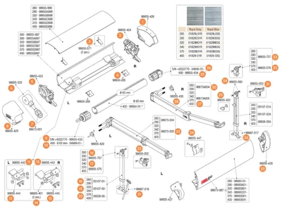 F65 S Polar White 260-400 kazettás naptető alkatrészek alul a robbantott ábrán!