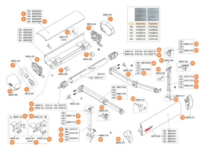 F65 L Polar White/Titanium 450-490 kazettás naptető alkatrészek alul a robbantott ábrán!