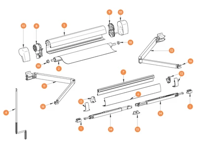 THULE Markise Omnistor 5102 alkatrészek alul a részletes ábrán!