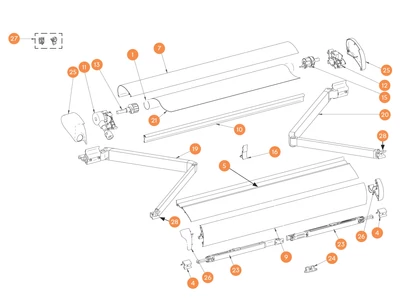THULE Markise Omnistor 6002 alkatrészek alul a részletes ábrán!