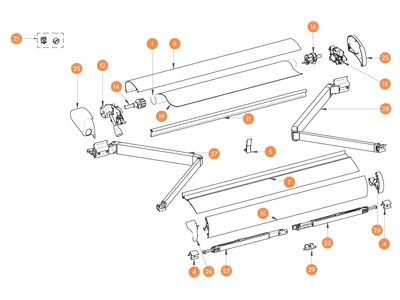 THULE Markise Omnistor 6900/6502 alkatrészek alul a részletes ábrán!