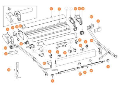 THULE Markise Omnistor 9200 alkatrészek alul a részletes ábrán!