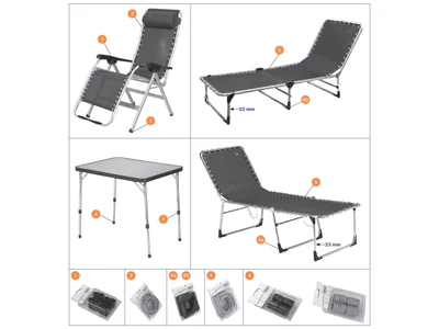 CRESPO Relax három támaszú fekhely / asztal alkatrészek alul a részletes ábrán!