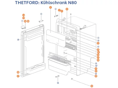 THETFORD Hűtőszekrény N80 alkatrészek alul a részletes ábrán!