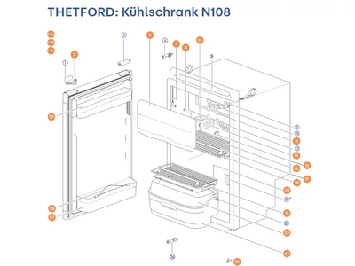 THETFORD Hűtőszekrény N108 alkatrészek alul a részletes ábrán!