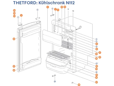 THETFORD Hűtőszekrény N112 alkatrészek alul a részletes ábrán!