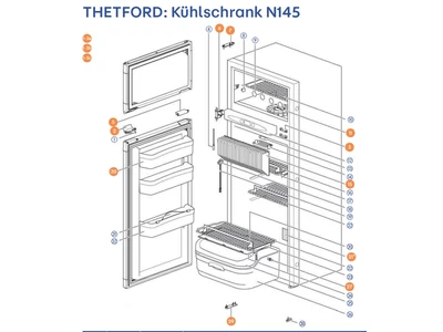 THETFORD Hűtőszekrény N145 alkatrészek alul a részletes ábrán!