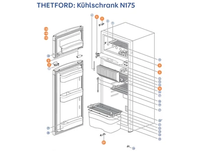 THETFORD Hűtőszekrény N175 alkatrészek alul a részletes ábrán!