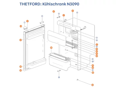 THETFORD Hűtőszekrény N3090 alkatrészek alul a részletes ábrán!