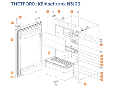 THETFORD Hűtőszekrény N3100 alkatrészek alul a részletes ábrán!