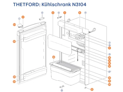 THETFORD Hűtőszekrény N3104 alkatrészek alul a részletes ábrán!