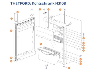 THETFORD Hűtőszekrény N3108 alkatrészek alul a részletes ábrán!