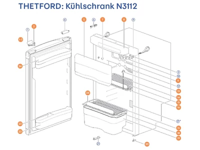 THETFORD Hűtőszekrény N3112 alkatrészek alul a részletes ábrán!