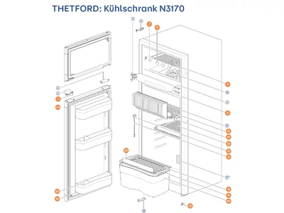 THETFORD Hűtőszekrény N3170 alkatrészek alul a részletes ábrán!