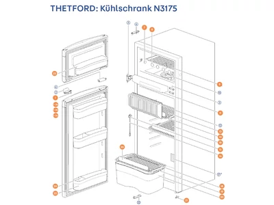 THETFORD Hűtőszekrény N3175 alkatrészek alul a részletes ábrán!