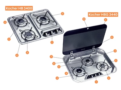 DOMETIC Tűzhely HB 3400 alkatrészek alul a részletes ábrán!