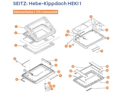 SEITZ Hebe-Kippdach HEKI 1 alkatrészek alul a részletes ábrán!