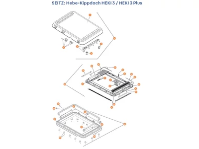 SEITZ Hebe-Kippdach HEKI 3 / HEKI 3 Plus alkatrészek alul a részletes ábrán!