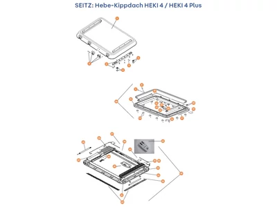 SEITZ Hebe-Kippdach HEKI 4 / HEKI 4 Plus alkatrészek alul a részletes ábrán!