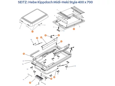 SEITZ Hebe Kippdach Midi-Heki Style 400x700 alkatrészek alul a részletes ábrán!