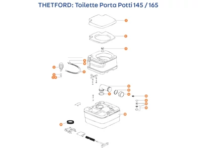 THETFORD Porta Potti 145/165 toalett alkatrészek alul a részletes ábrán!