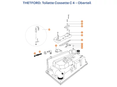 THETFORD C4 kazetta fogadó egység alkatrészek alul a részletes ábrán!
