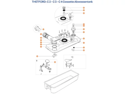 THETFORD C2 C3 C4 kazetta régi típus alkatrészek alul a részletes ábrán!