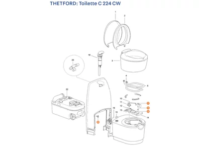 THETFORD C224 CW kazettás toalett alkatrészek alul a részletes ábrán!