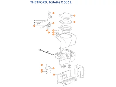 THETFORD C503 L kazettás toalett alkatrészek alul a részletes ábrán!