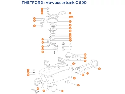 THETFORD C500 kazetta alkatrészek alul a részletes ábrán!