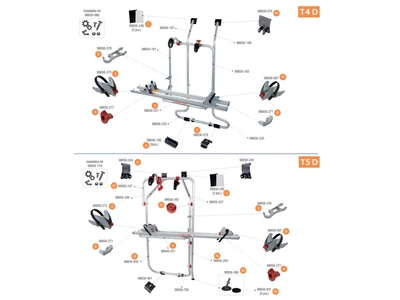 Carry Bike VW T4 D / VW T5 D alkatrészek alul a robbantott ábrán!