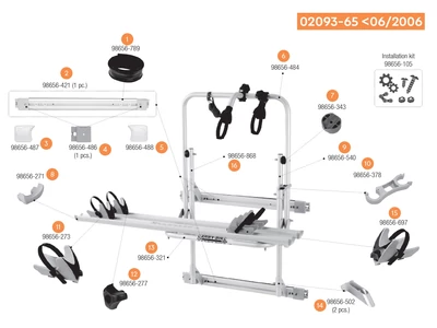 Carry Bike 200 DJ Fiat Ducato < 06/2006 alkatrészek alul a robbantott ábrán!