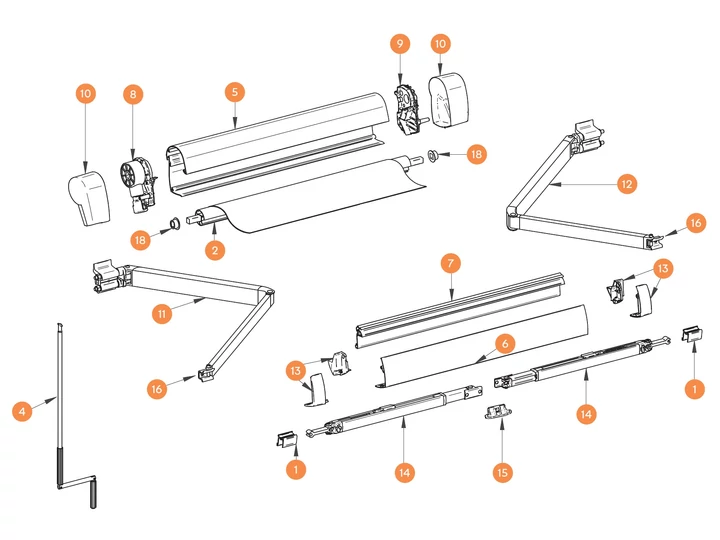 THULE Markise Omnistor 5102 alkatrészek alul a részletes ábrán!
