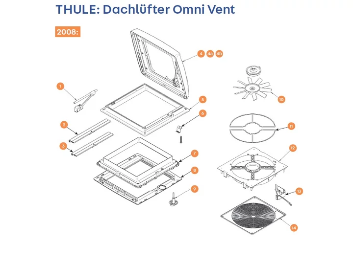 THULE Tetőszellőző Omni Vent alkatrészek alul a részletes ábrán!