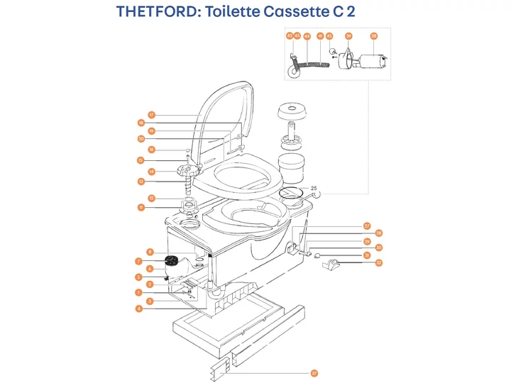 THETFORD C2 kazettás toalett alkatrészek alul a részletes ábrán!