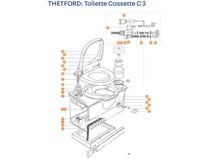 THETFORD C3 kazettás toalett alkatrészek alul a részletes ábrán!