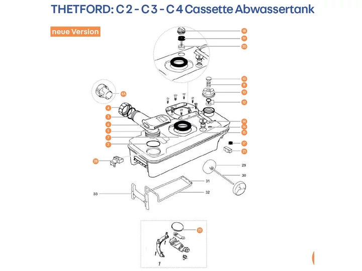 THETFORD C2 C3 C4 kazetta mobil változat alkatrészek alul a részletes ábrán!