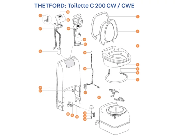 THETFORD C200 CW / CWE kazettás toalett alkatrészek alul a részletes ábrán!