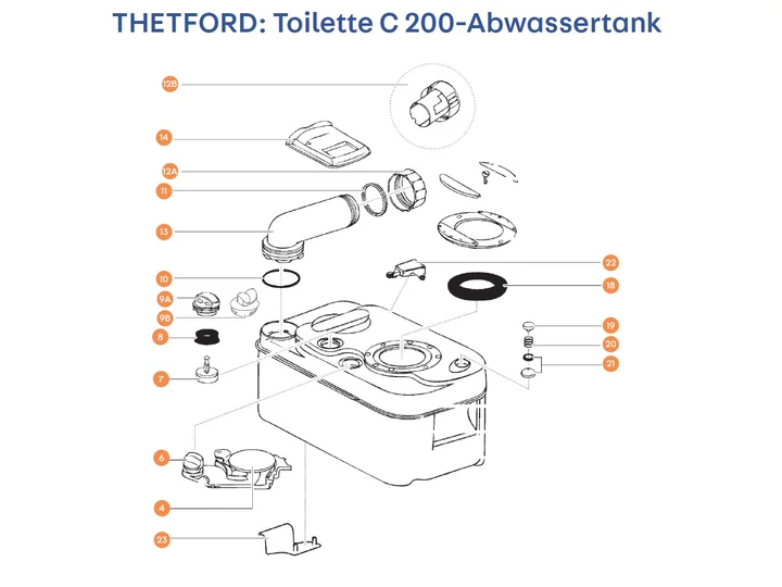 THETFORD C200 kazetta régi típus alkatrészek alul a részletes ábrán!